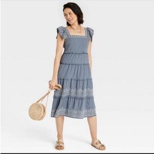 Women's Knox rose maxi tier ruffle grey dress plus 3X NWT